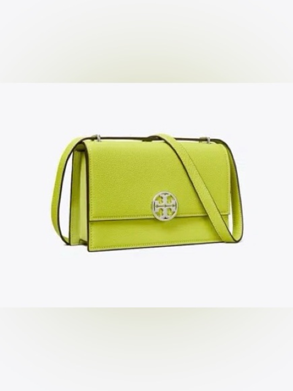 Tory Burch Neon Lime Leather Crossbody with Silver Logo